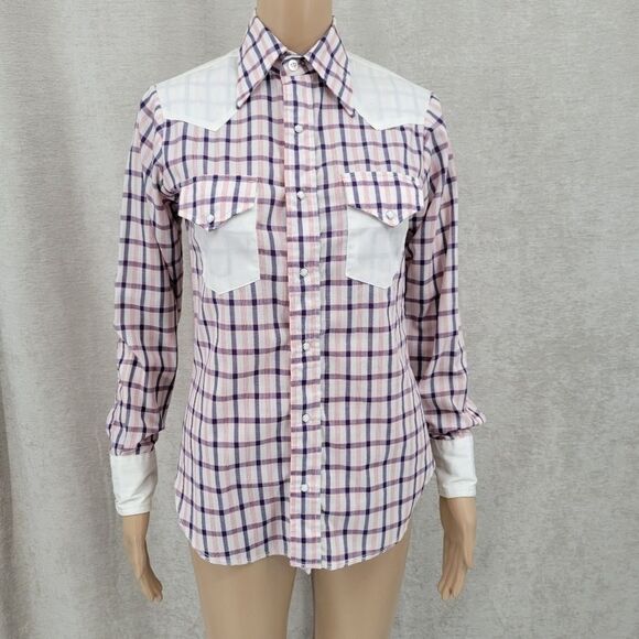 70s Vintage Plaid Western Wear Pearl Snap Cowgirl - Picture 1 of 8